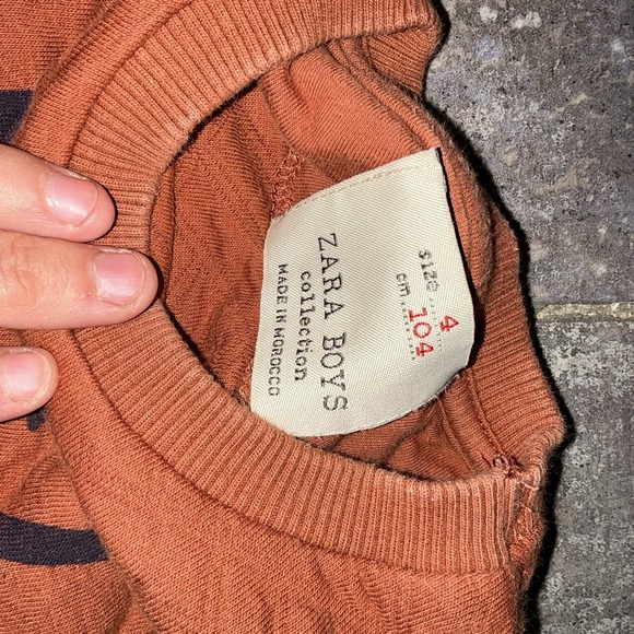 Zara Boys Crewneck Pullover Sweatshirt Sz 4 Kids 4T Paris Burnt Orange Sweater - Picture 4 of 6
